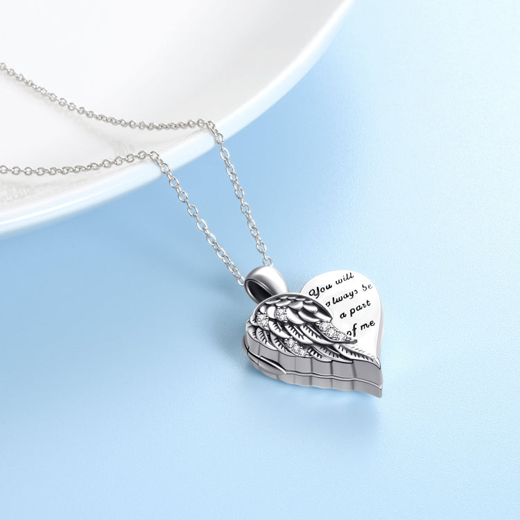 925 Sterling Silver Angel Wing Heart Photo Locket Necklace Promise Necklace for Women, You Will Always Be a Part Of Me - onlyone