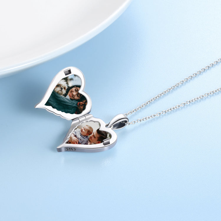 925 Sterling Silver Angel Wing Heart Photo Locket Necklace Promise Necklace for Women, You Will Always Be a Part Of Me - onlyone