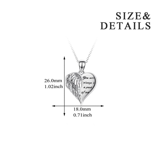 925 Sterling Silver Angel Wing Heart Photo Locket Necklace Promise Necklace for Women, You Will Always Be a Part Of Me - onlyone