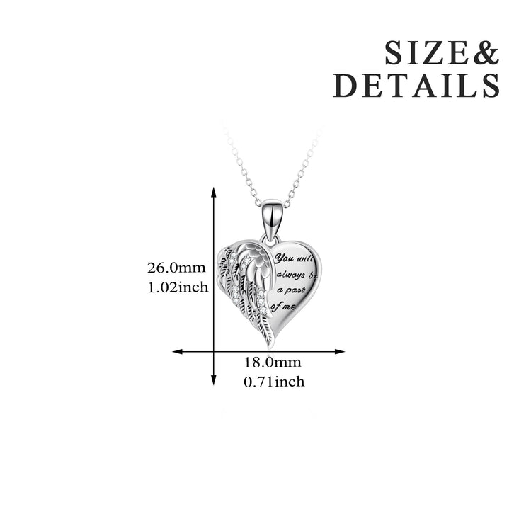 925 Sterling Silver Angel Wing Heart Photo Locket Necklace Promise Necklace for Women, You Will Always Be a Part Of Me - onlyone