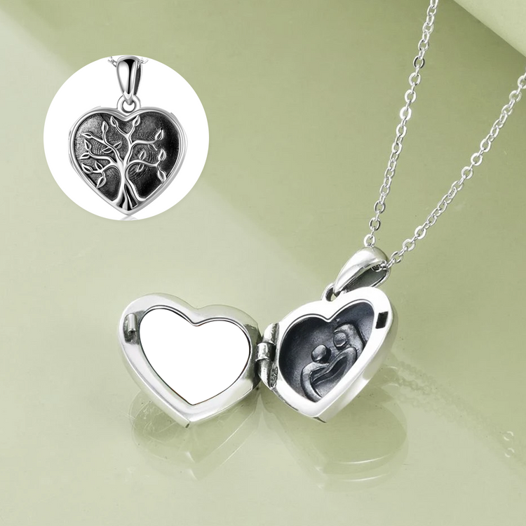 925 Sterling Silver Heart Tree Heart Photo Locket Necklaces