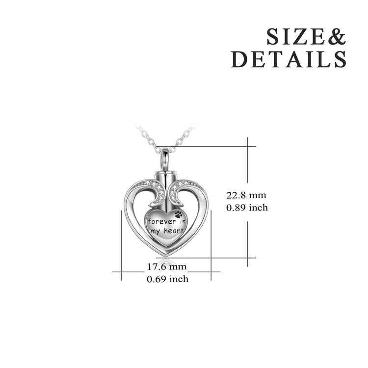 925 Sterling Silver Heart Memorial Urn Necklace, Forever In My Heart Cremation Necklace - onlyone