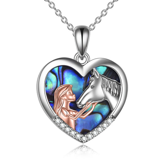 925 Sterling Silver Horse with Girl Heart Pendant Necklace for Girls, Girlfriend,Women, Teens,  Daughter