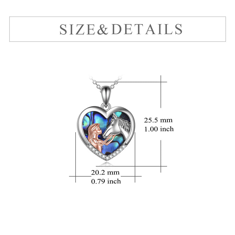 925 Sterling Silver Horse with Girl Heart Pendant Necklace for Girls, Girlfriend,Women, Teens,  Daughter