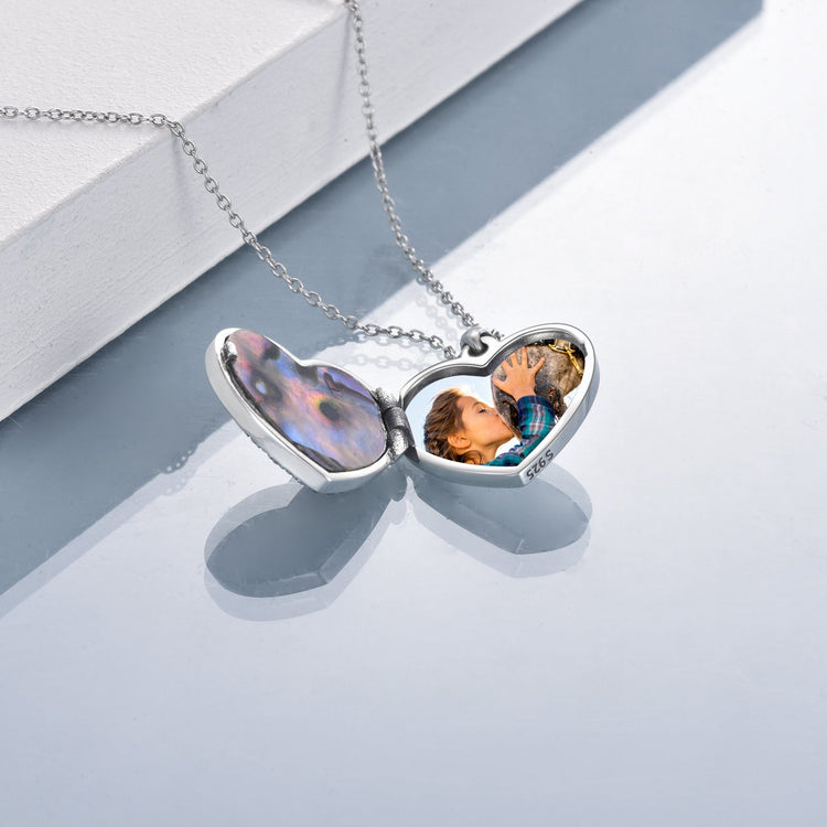 Cheval en argent sterling 925 avec boîte à photo en forme de cœur de fille Collier pendentif