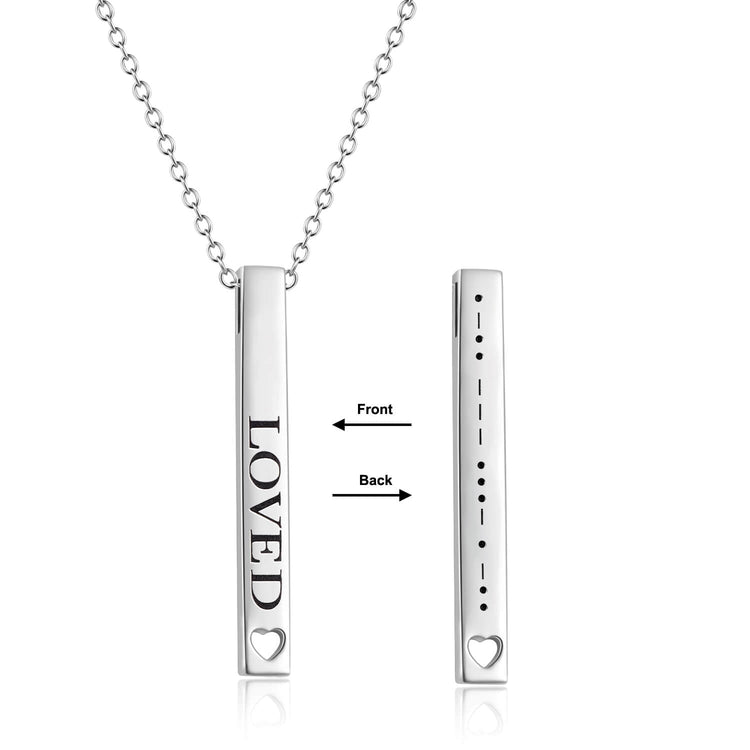 925 Sterling Silver Mores Code Vertical Bar Pendant Necklace - onlyone