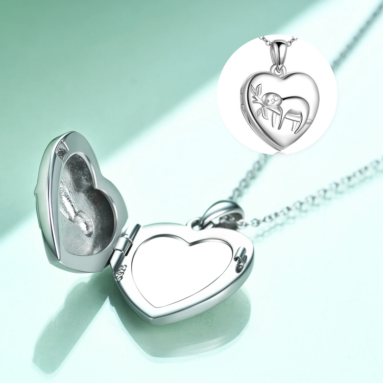 925 Sterling Silver Heart Sloth Heart Photo Locket Necklaces