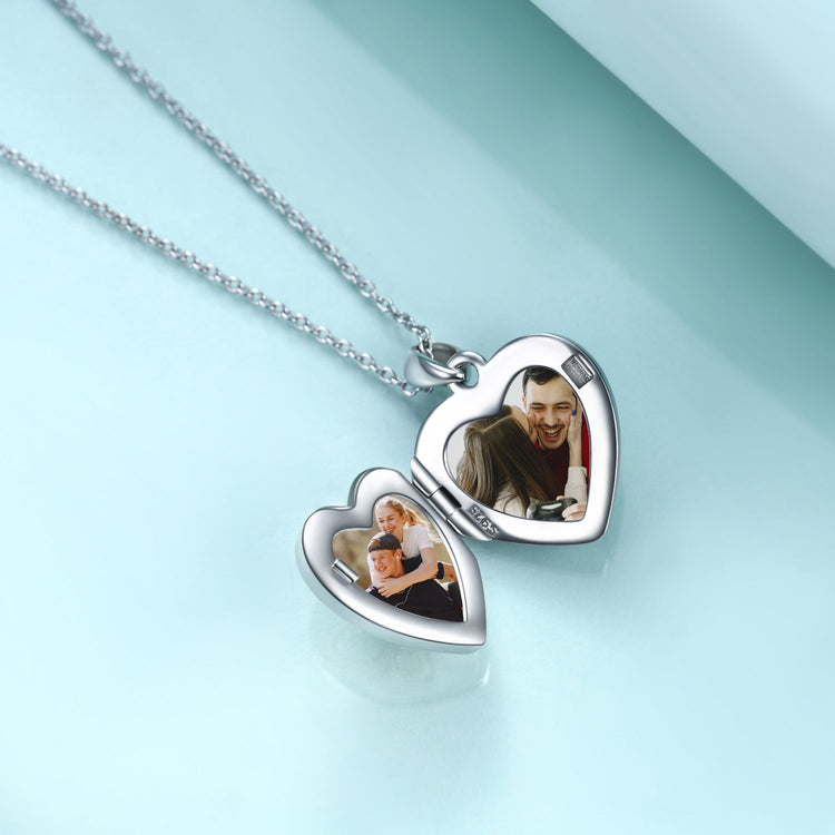 925 Sterling Silver Heart Butterfly Photo Locket Necklaces - onlyone