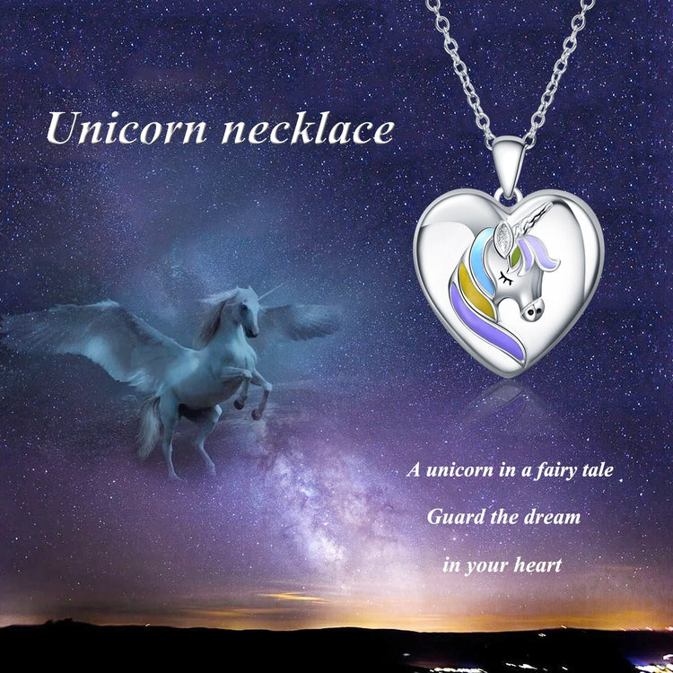 925 Sterling Silver Heart Unicorn Custom Photo Locket Necklace - onlyone