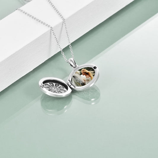 925 Sterling Silver Daisy Open Locket Photo Necklace - onlyone