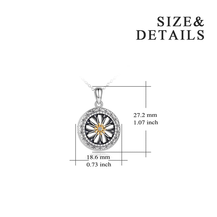 925 Sterling Silver Daisy Open Locket Photo Necklace - onlyone
