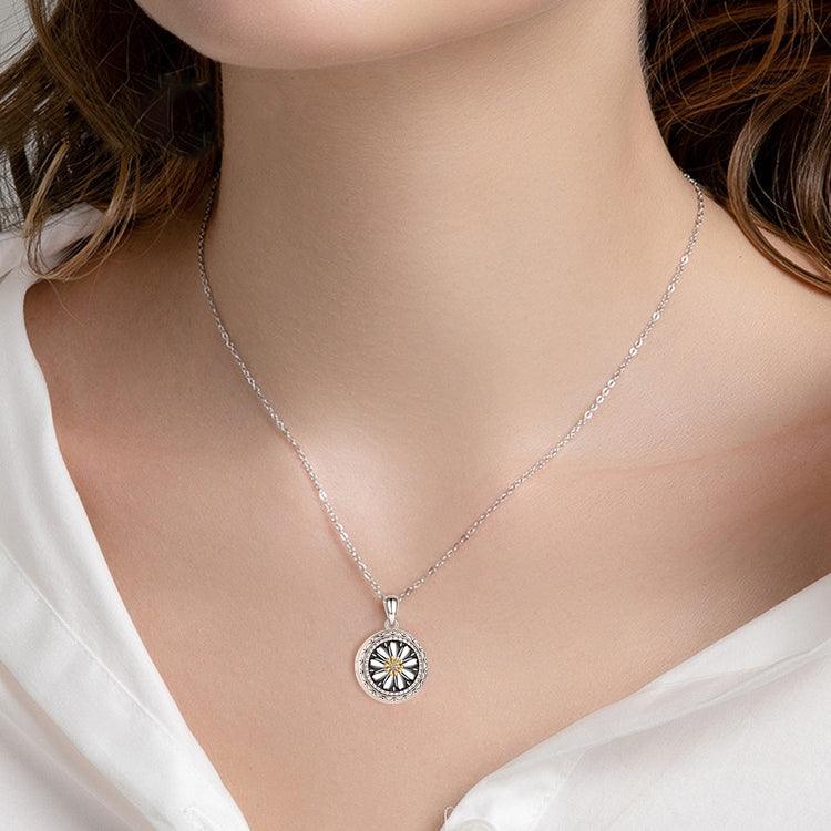 925 Sterling Silver Daisy Open Locket Photo Necklace - onlyone
