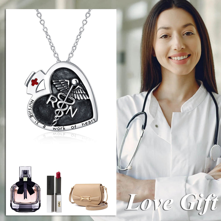 925 Sterling Silver Caduceus Necklace Nurse Necklace for Women Angel Nursing Necklace - onlyone