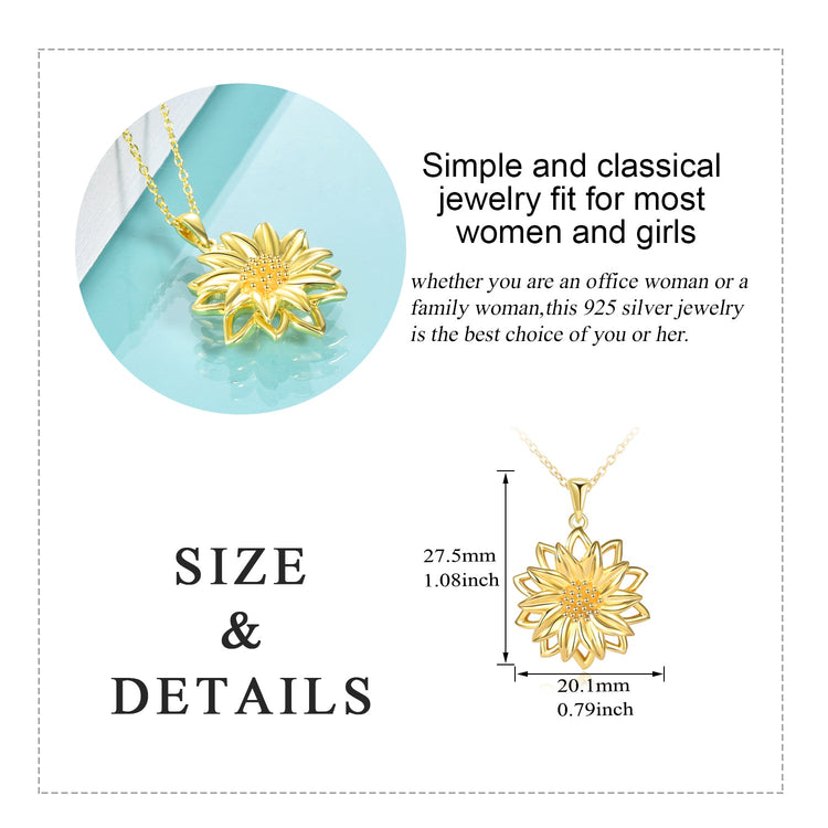 925 Sterling Silver Simple and Classical Gold Sunflower Necklace - onlyone