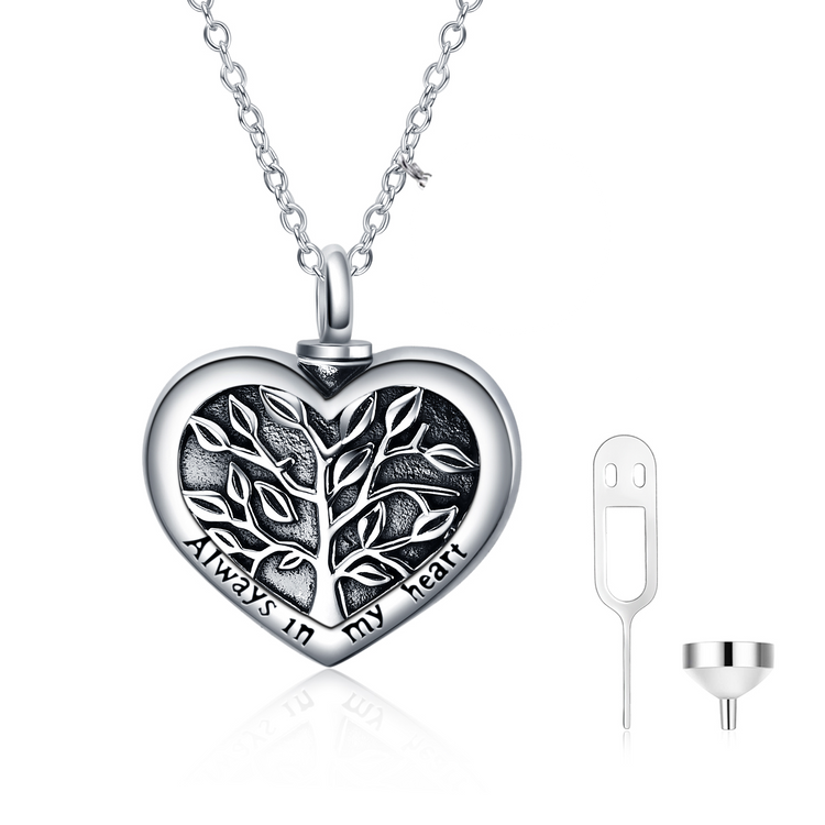 925 Sterling Silver Tree Of Life Heart Shaped Urn Photo Necklace For Ashes Cremation Jewelry for Ashes