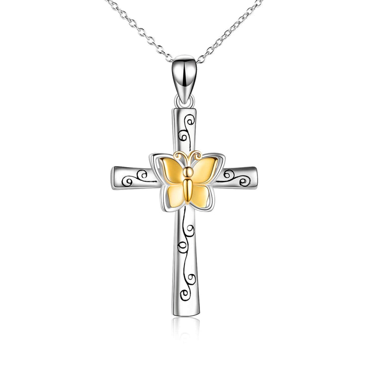 925 Sterling Silver Butterfly Cross Necklace, Gift For Her - onlyone