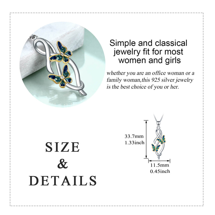 925 Sterling Silver Butterfly Infinity Pendant Necklace - onlyone
