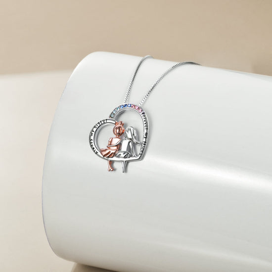 925 Sterling Silver Always My Sister Forever My Friend Heart Pendant Jewelry Birthday Graduation Gift for Women - onlyone