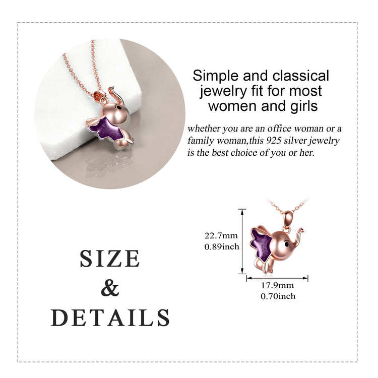 Sterling Silver Cute Elephant Necklace Good Luck Animal Dumbo Pendant Holiday Jewelry Gift for Girls Teens Elephant Lover