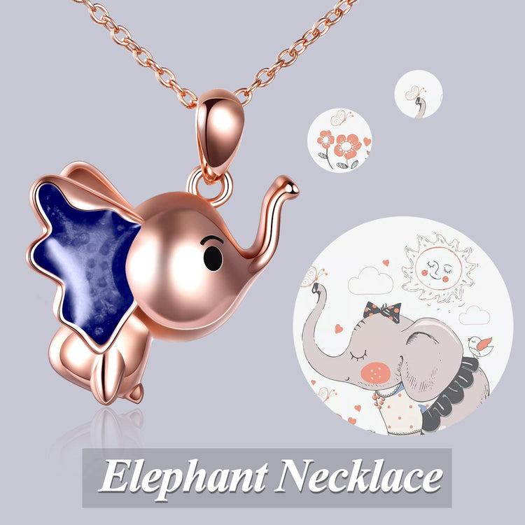 Sterling Silver Cute Elephant Necklace Good Luck Animal Dumbo Pendant Holiday Jewelry Gift for Girls Teens Elephant Lover