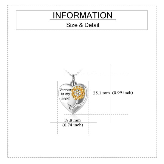925 Sterling Silver Sunflower With Zirconia Urn Necklace for Ashes Cremation Jewelry for Ashes - onlyone
