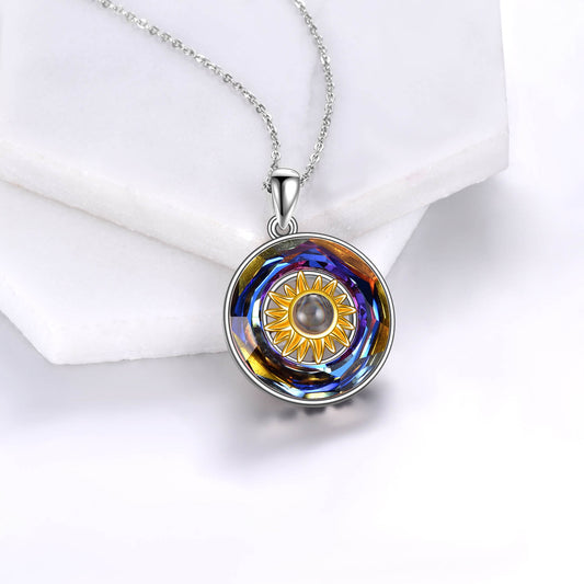 925 Sterling Silver Sunflower Love Project Necklace With Crystal