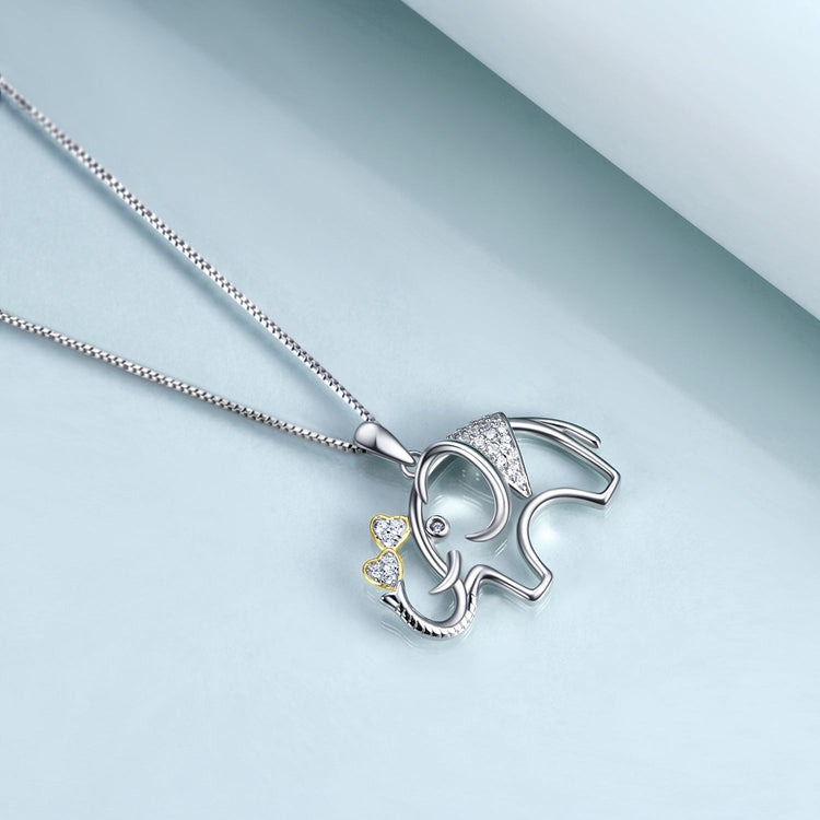 925 Sterling Silver Elephant With Zirconia Pendant Necklace - onlyone