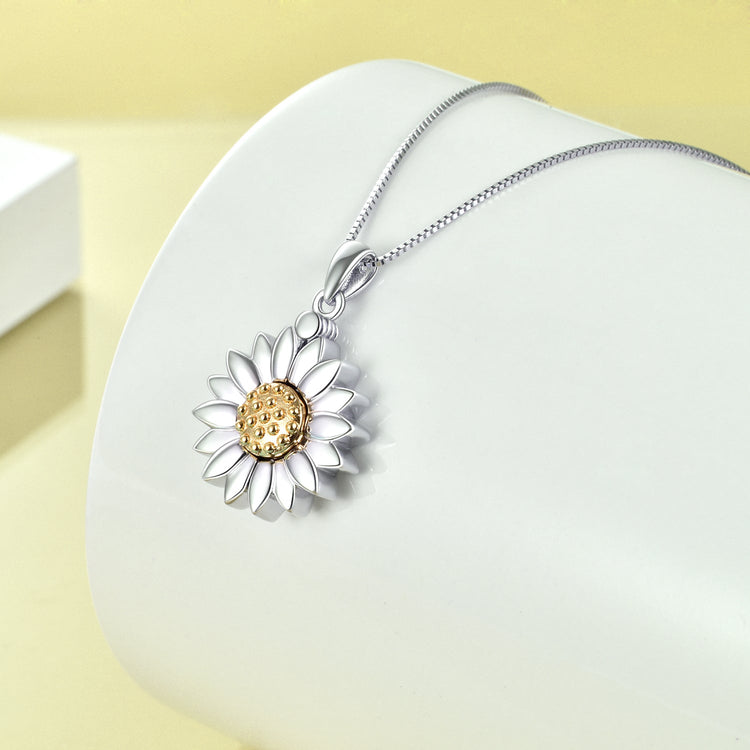 925 Sterling Silver Sunflower Open Locket Photo Pendant Necklace - onlyone
