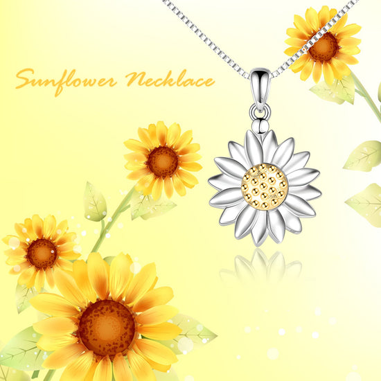 925 Sterling Silver Sunflower Open Locket Photo Pendant Necklace - onlyone