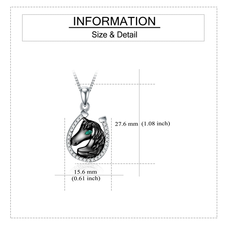 925 Sterling Silver Lucky Horseshoe and Horse Pendant Necklace - onlyone