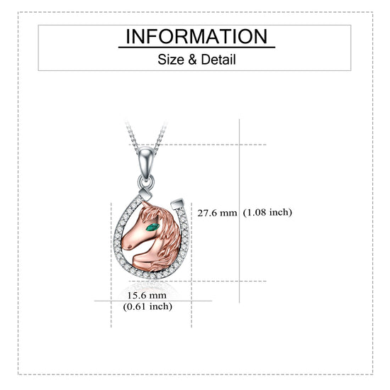 925 Sterling Silver Lucky Horseshoe and Horse Pendant Necklace - onlyone
