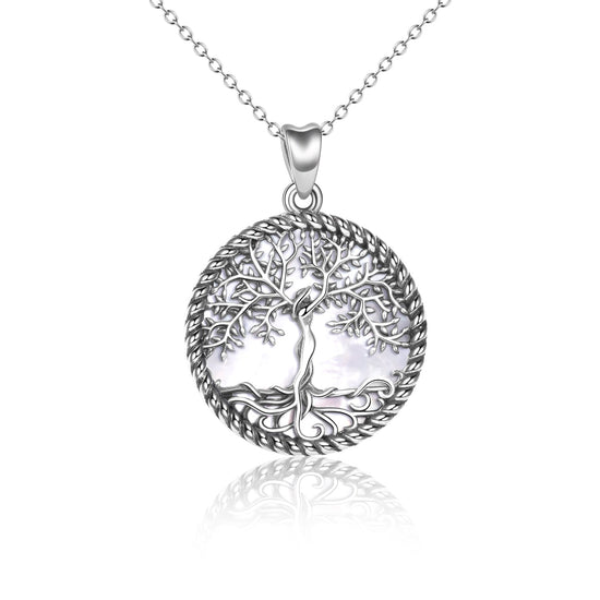 925 Sterling Silver Tree of Life Necklace Abalone Shell Tree of Life Pendant Necklace for Women Jewelry - onlyone