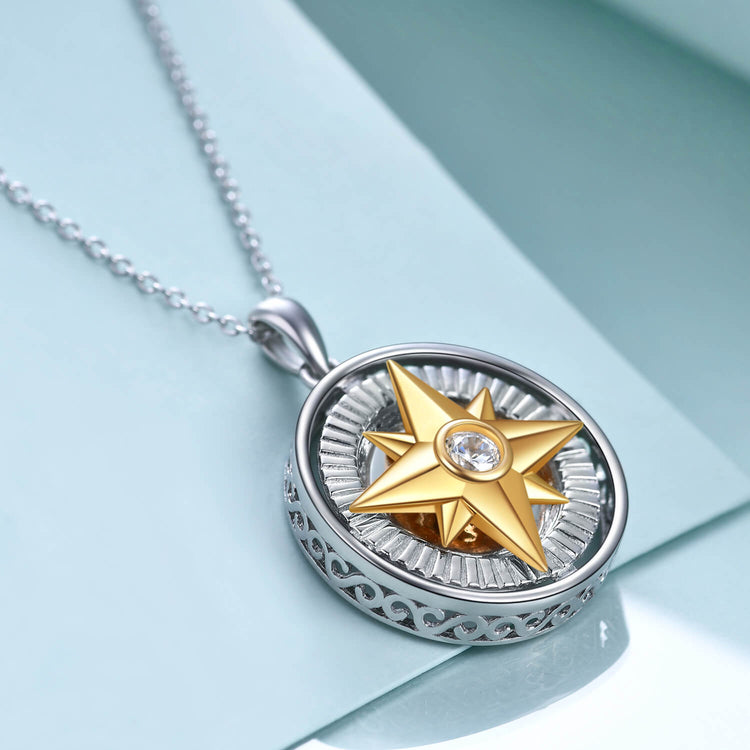 925 Sterling Silver Rotatable Compass Necklace - onlyone