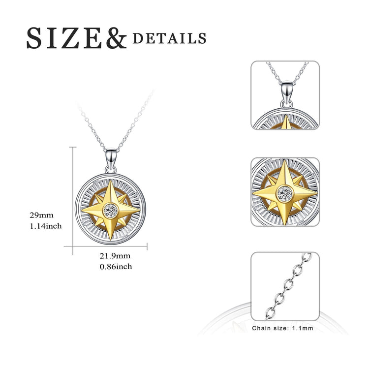925 Sterling Silver Rotatable Compass Necklace - onlyone