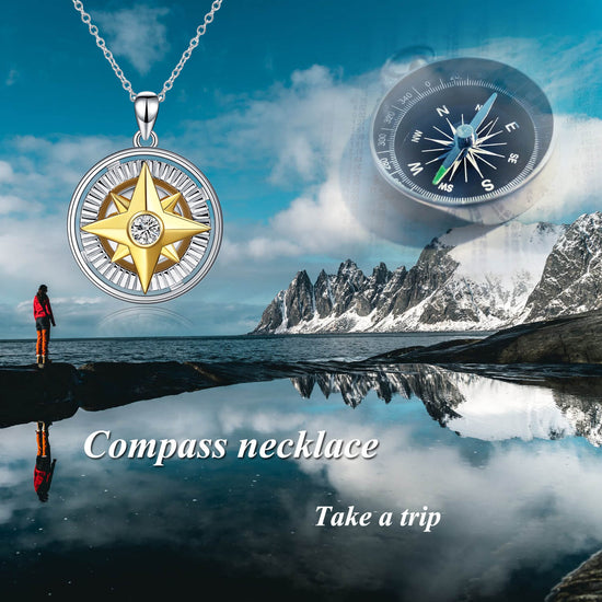 925 Sterling Silver Rotatable Compass Necklace - onlyone