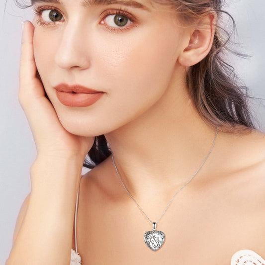 925 Sterling Silver Horse And Girl Photo Heart Locket Necklace That Hold Pictures Gift for Women - onlyone
