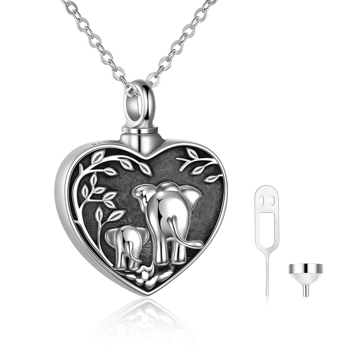 925 Sterling Silver Elephant Heart Urn Necklace for Ashes Cremation Jewelry for Ashes