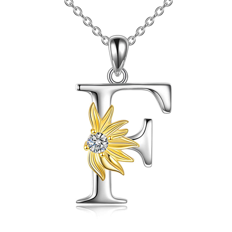 925 Sterling Silver Sunflower Initial Necklace
