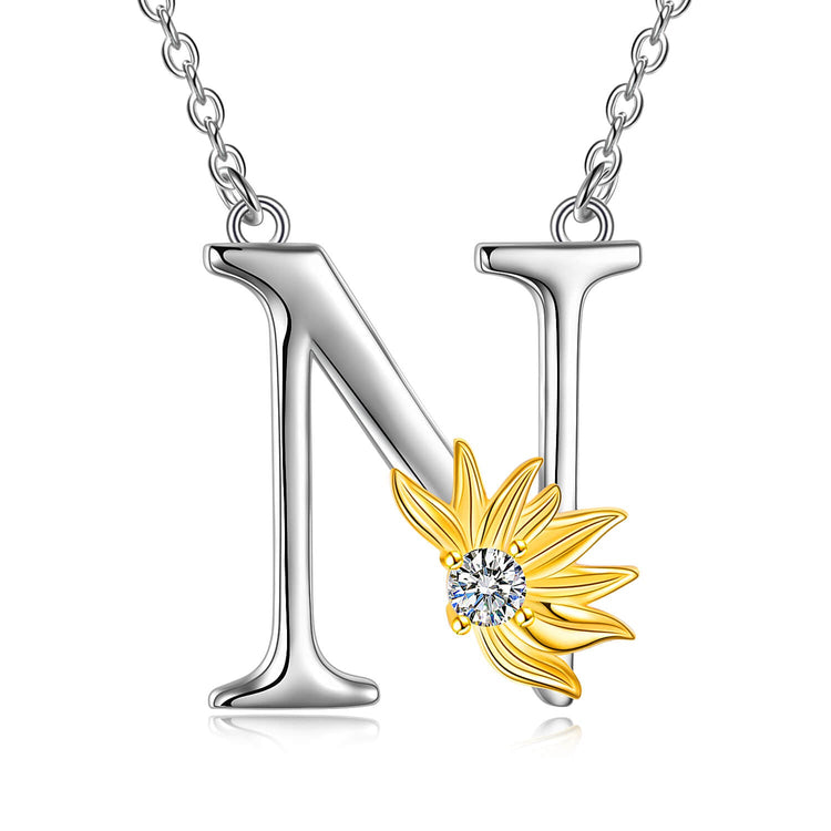 925 Sterling Silver Sunflower Initial Necklace