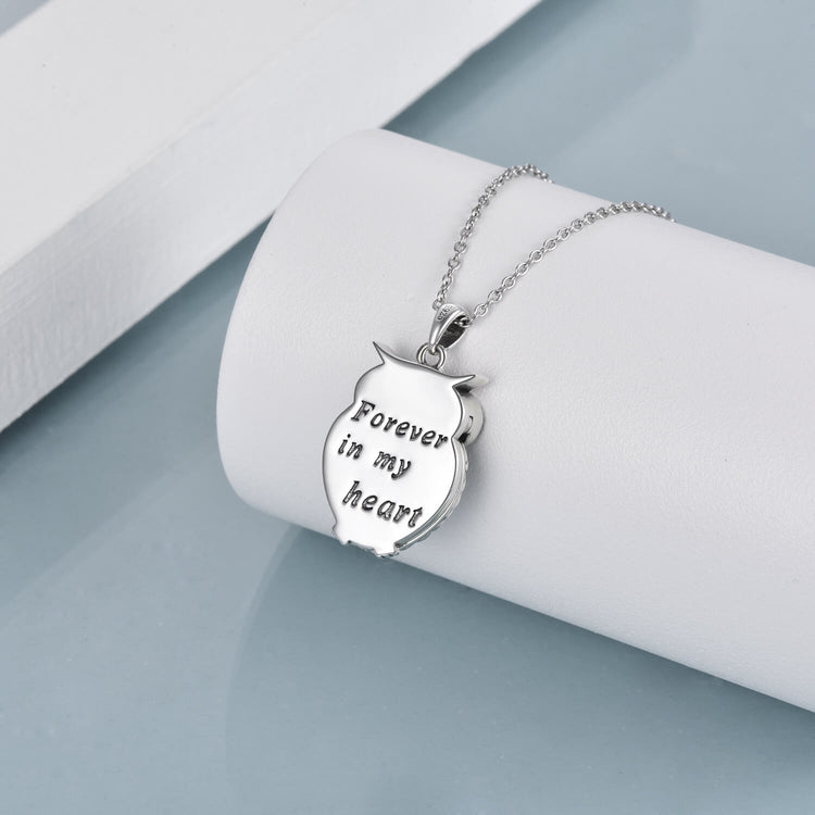 925 Sterling Silver Cute Owl Round Photo Locket Necklace
