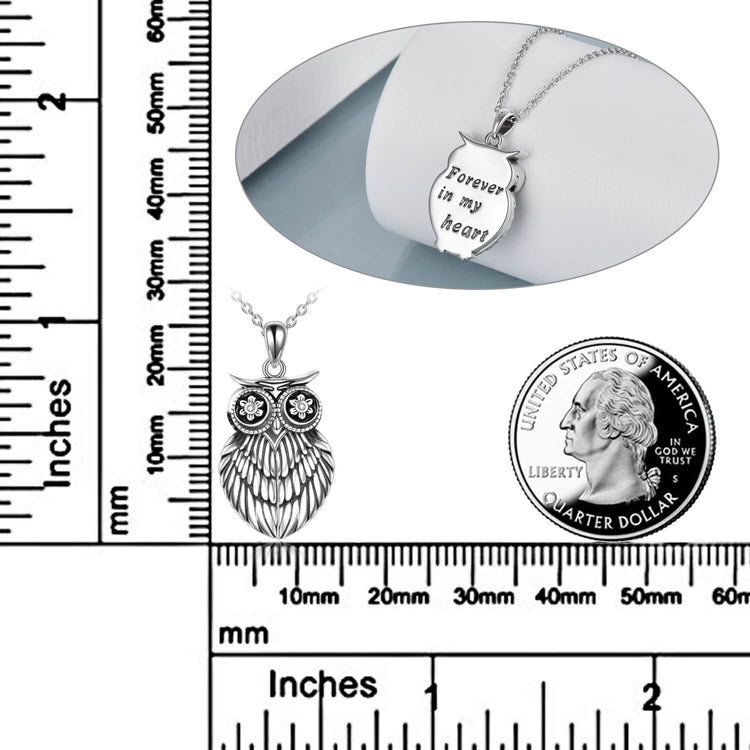 925 Sterling Silver Cute Owl Round Photo Locket Necklace
