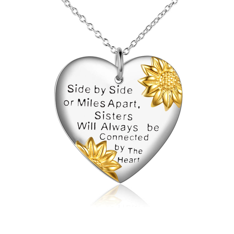 925 Sterling Silver Sunflower Heart Pendant Necklace
