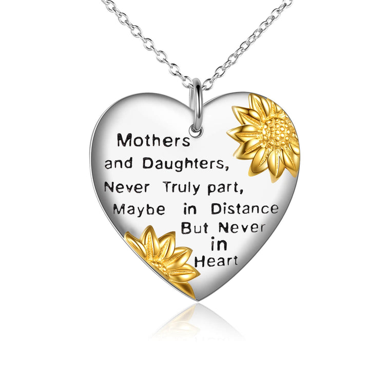 925 Sterling Silver Sunflower Heart Pendant Necklace