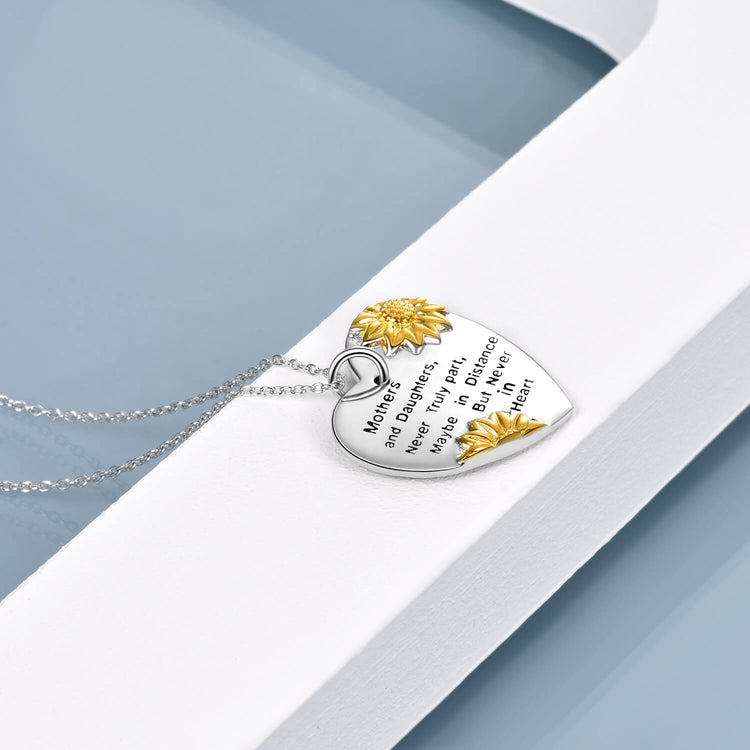 925 Sterling Silver Sunflower Heart Pendant Necklace