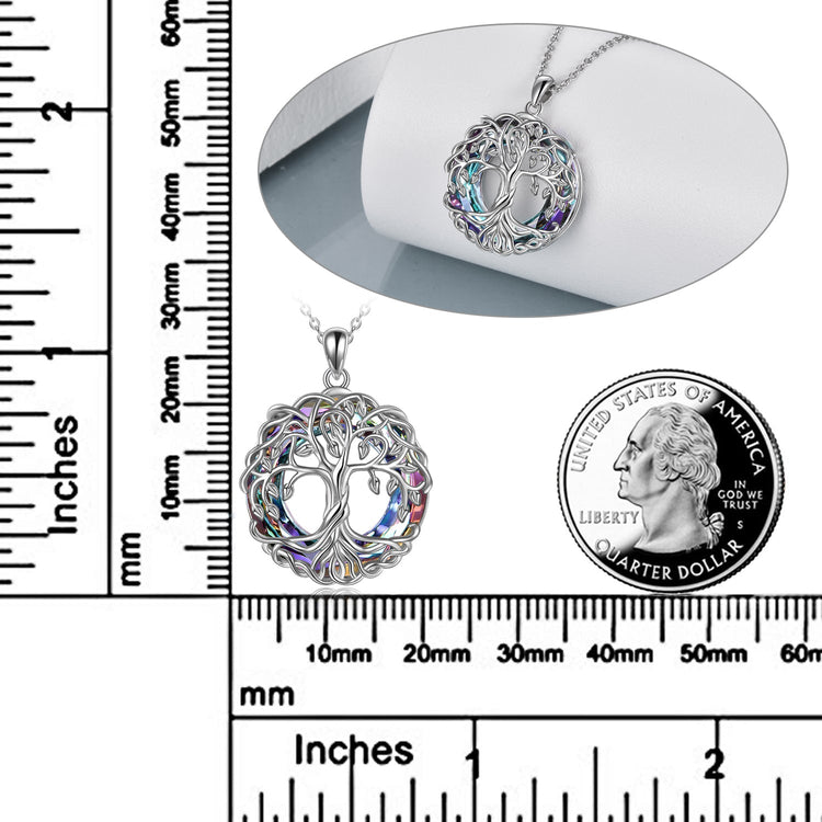 925 Sterling Silver Family Tree Pendant Necklace Tree of Life Necklace Jewelry with Crystal