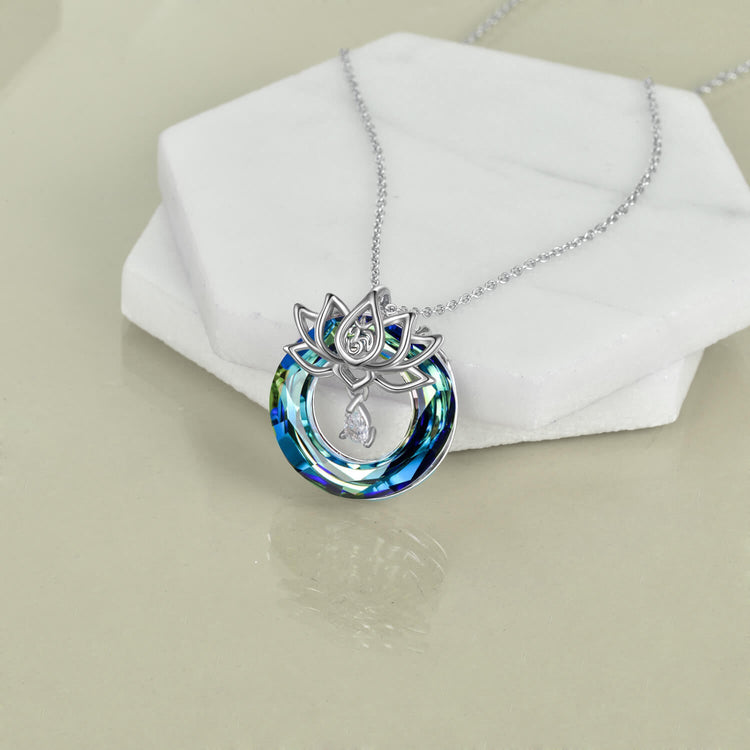925 Sterling Silver Lotus Flower With Crystal Necklace