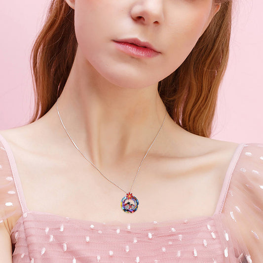 925 Sterling Silver Daisy And Ladybug Necklace With Crystal