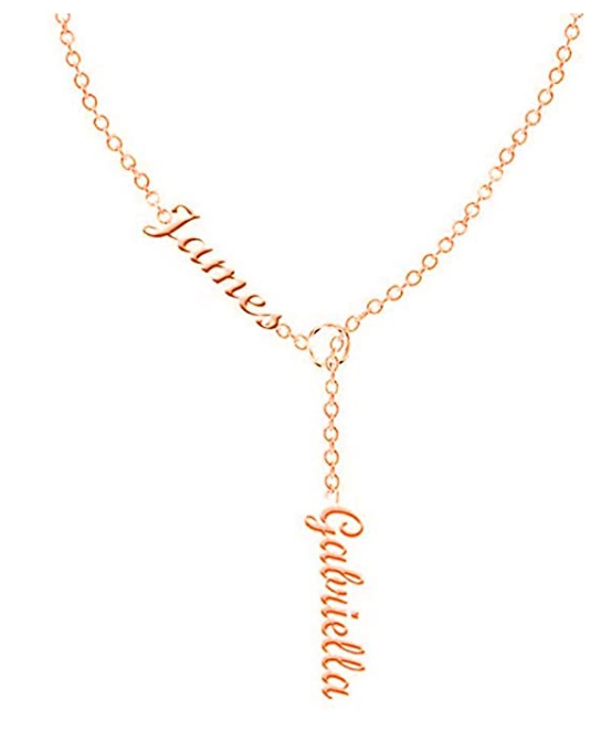 925 Sterling Silver Vertical Lariat Multi Names Y Style Nameplate Necklace