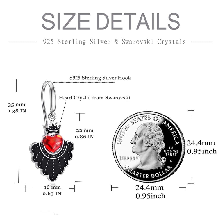 925 Sterling Silver Earrings Ruth Bader Ginsburg Jewelry for Women, RBG Feminist Memorial Gift with Crystal