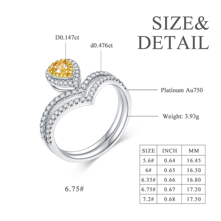 AU750 Classic Teardrop Yellow Diamond Ring Set